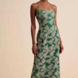 Green floral Lace up dress